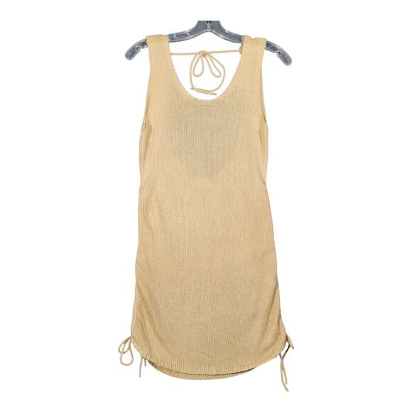 Jolie & Joy by FC Beige Knit Sleeveless Mini Dress Swim Cover Up Ruched Sides - Picture 10 of 11
